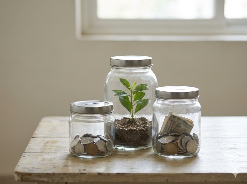 Donation jars with a small plant